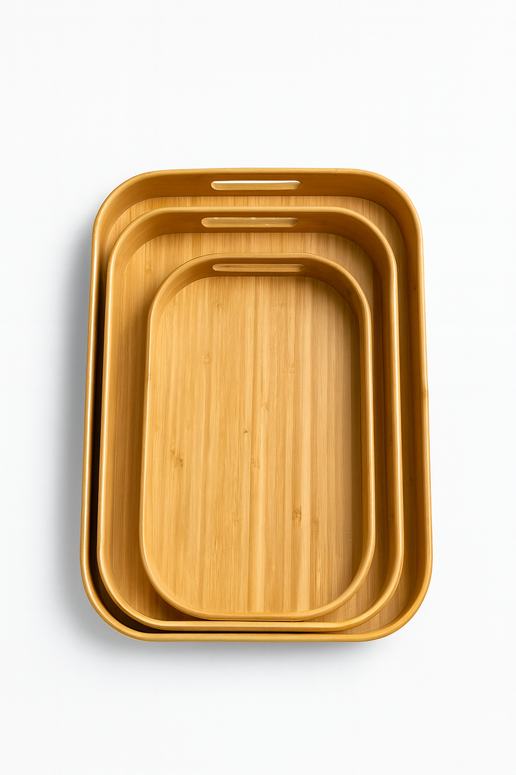 سینی مستطیل لبه دار سه سایز کف بامبو سینی مستطیل لبه دار تمام بامبو پاپا - Image 1